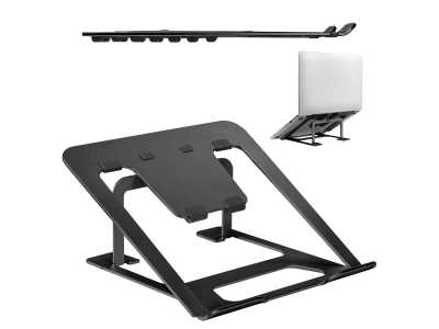 Aluminiowa ultra cienka składana podstawka pod laptopa Ergo Office, czarna, pasuje do laptopów 11-15'', ER-416 B