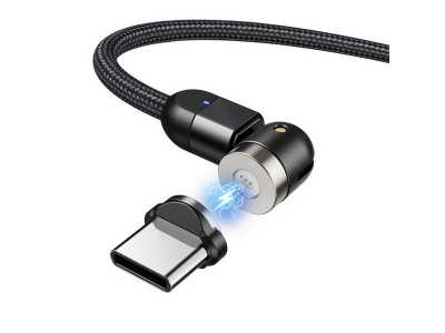 Magnetyczny kabel Maclean, Kątowy, Wspiera Fast Charging, USB C 3w1, 9V/2A, 5V/3A, Nylonowy oplot w kolorze czarnym, 1m, MCE474