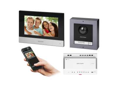 HIKVISION DS-KIS702Y zestaw wideodomofonowy 2-żyłowy jednorodzinny z monitorem dotykowym 7" z WiFi, panelem zewnętrznym z kamerą FullHD i dystrybutore