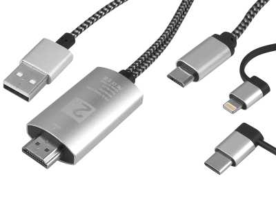 Kabel MHL 3w1 USB-C,Micro USB,Lighting w oplocie 2m