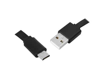 PS Kabel USB - microUSB 1m, płaski, czarny.