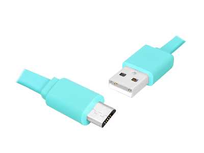 PS Kabel USB - microUSB 1m, płaski, niebieski.