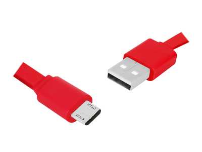 PS Kabel USB - microUSB 1m, płaski, czerwony.