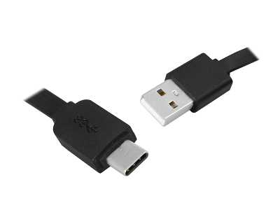PS Kabel USB - Type-C 1m, płaski, czarny.