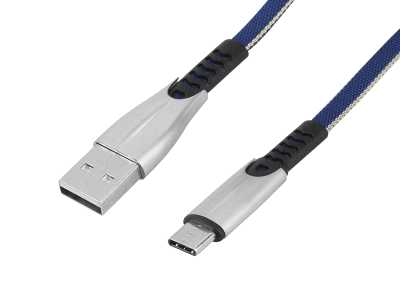 KABEL USB TYP-C  2,4A, NIEBIESKI, QUICK CHARGER 3.0, 1m, POWERLINE BW02.