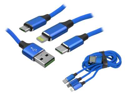 Kabel USB/Type-C/microUSB/Lightning,  3w1, QC 3,4A Somostel Powerline SMS-BW03, niebieski.