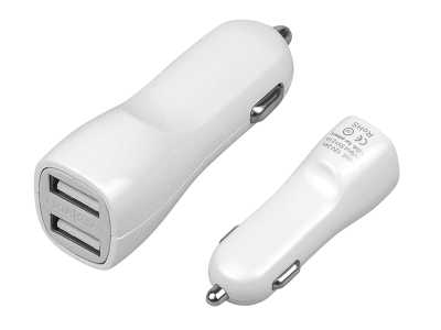 PS Ładowarka samochodowa dual USB 2.1A  biała.