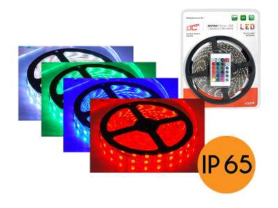 PS Zestaw: Sznur diodowy RGB IP65, 300 diod SMD5050, 5m + sterownik + zasilacz, RGB.