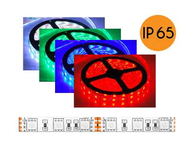 PS Sznur diodowy ECO, wodoodporny, RGB, 300diod SMD5050, 5m, białe podłoże.