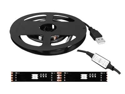 PS Sznur diodowy USB 5050 60diód RGB+Biała Ciepła czarne podłoże 10mmx200cm ze sterownikiem MINI w jednej diodzie