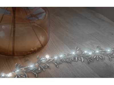 PS Girlanda ozdobna LED, listki srebrne, światło zimne białe.