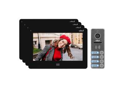Zestaw wideodomofonowy 4-rodzinny, bezsłuchawkowy kolor, LCD 7", dotykowy, menu OSD, pamięć, gniazdo na kartę SD, DVR, sterowanie bramą, czarny, FELIS