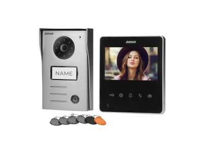 Zestaw wideodomofonowy 2-żyłowy bezsłuchawkowy, kolor, 4,3" LCD,  z czytnikiem breloków zbliżeniowych, czarny, NAOS RFID
