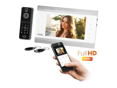 Zestaw wideo domofonowy VIFIS Full HD, bezsłuchawkowy, monitor 7" LCD,  menu OSD, kamera Full HD 1080P, z szyfratorem i czytnikiem kart i breloków ora