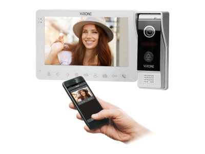 Zestaw wideo domofonowy, bezsłuchawkowy, kolor, LCD 7", menu OSD, WI-FI + APP na telefon, sterowanie bramą, biały, VIFAR