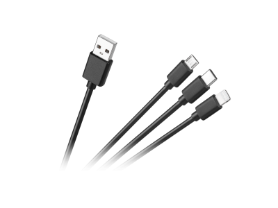 Kabel połączeniowy 3w1, USB A - micro/C/lightning  1.2m